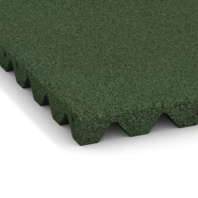 Detailaufnahme der Randausprägung von WARCO-Produkt 5522, Fallschutzplatte 4 cm - EN 1177 ≤ 125 cm, Format 500 x 500 x 40 mm, Farbe Grasgrün.
