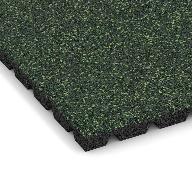 Detailaufnahme der Randausprägung von WARCO-Produkt 5330, Fallschutzplatte, Format 500 x 500 x 30 mm, Farbe Englischer Rasen.