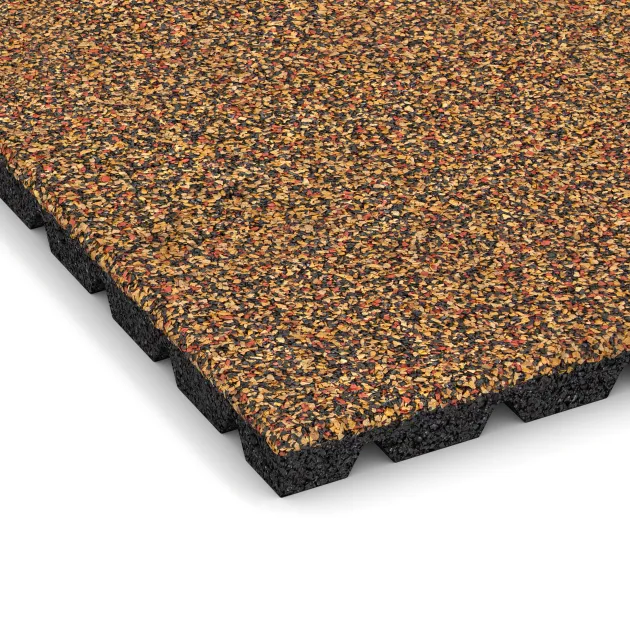 Detailaufnahme der Randausprägung von WARCO-Produkt 5322, Fallschutzplatte, Format 500 x 500 x 30 mm, Farbe Terra Cotta.