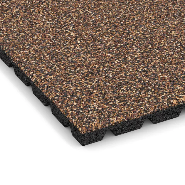 Detailaufnahme der Randausprägung von WARCO-Produkt 5332, Fallschutzplatte, Format 500 x 500 x 30 mm, Farbe Bast & Borke.