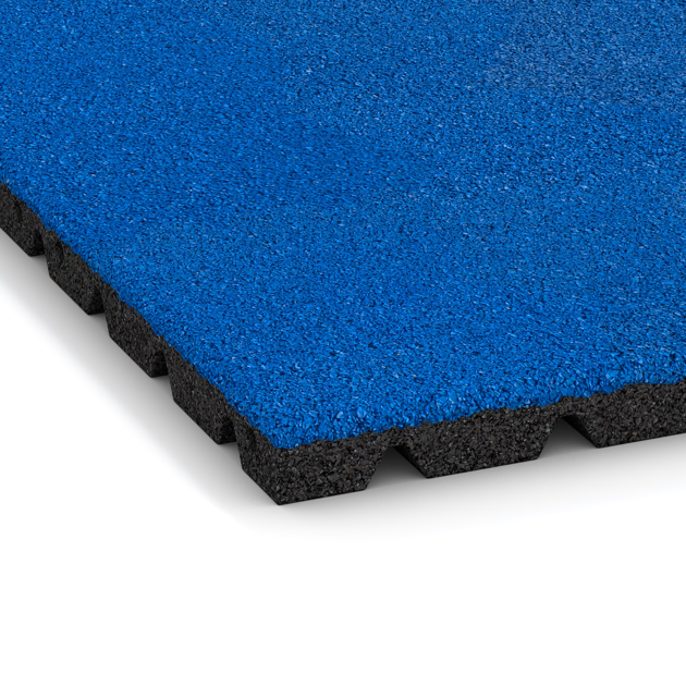 Detailaufnahme der Randausprägung von WARCO-Produkt 0539, Fallschutzplatte, Format 500 x 500 x 30 mm, Farbe Enzianblau.