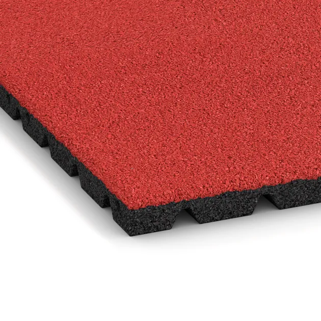 Detailaufnahme der Randausprägung von WARCO-Produkt 0549, Fallschutzplatte, Format 500 x 500 x 30 mm, Farbe Rose.