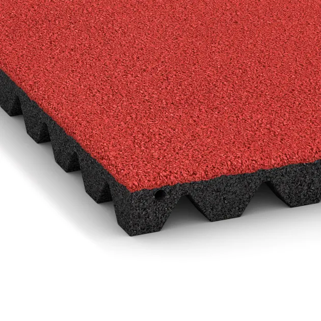 Detailaufnahme der Randausprägung von WARCO-Produkt 0639, Fallschutzplatte, Format 500 x 500 x 45 mm, Farbe Rose.