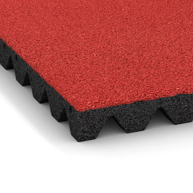 Detailaufnahme der Randausprägung von WARCO-Produkt 0689, Fallschutzplatte, Format 500 x 500 x 50 mm, Farbe Rose.