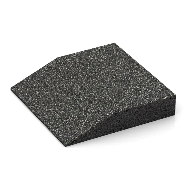 Detailaufnahme der Randausprägung von WARCO-Produkt 3819, Rand-Platte (eine Seite abgeschrägt), Format 500 x 500 x 100 mm, Farbe Dunkelgrauer Granit.