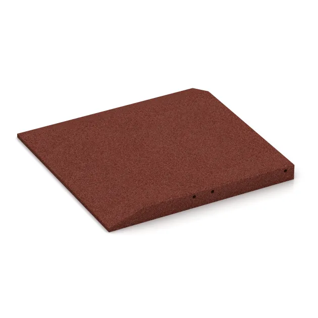 Detailaufnahme der Randausprägung von WARCO-Produkt 0474, Eck-Platte (zwei Seiten abgeschrägt), Format 500 x 500 x 45 mm, Farbe Ziegelrot.