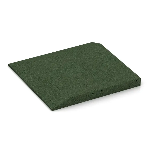 Detailaufnahme der Randausprägung von WARCO-Produkt 0483, Eck-Platte (zwei Seiten abgeschrägt), Format 500 x 500 x 50 mm, Farbe Grasgrün.