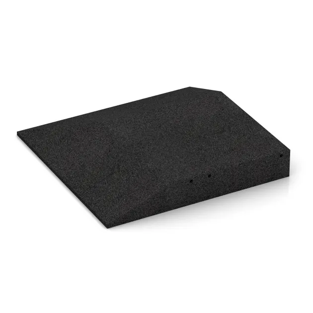 Detailaufnahme der Randausprägung von WARCO-Produkt 0497, Eck-Platte (zwei Seiten abgeschrägt), Format 500 x 500 x 80 mm, Farbe Anthrazit.