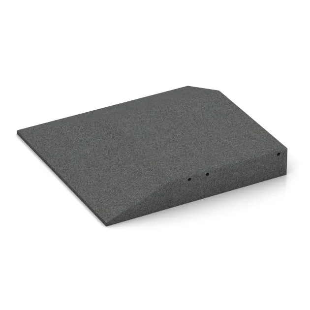 Detailaufnahme der Randausprägung von WARCO-Produkt 0496, Eck-Platte (zwei Seiten abgeschrägt), Format 500 x 500 x 80 mm, Farbe Schiefergrau.