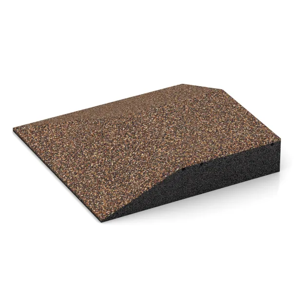 Detailaufnahme der Randausprägung von WARCO-Produkt 3834, Eck-Platte (zwei Seiten abgeschrägt), Format 500 x 500 x 100 mm, Farbe Bast & Borke.