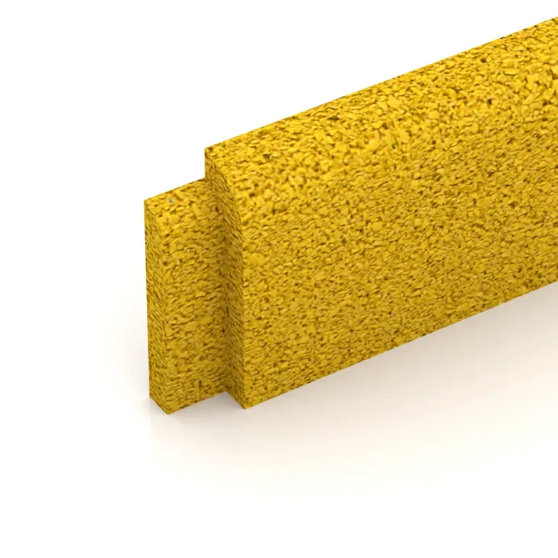 Detailaufnahme der Randausprägung von WARCO-Produkt 4288, Wandschutz Sockelleiste, Format 750 x 20 x 80 mm, Farbe Zitronengelb.