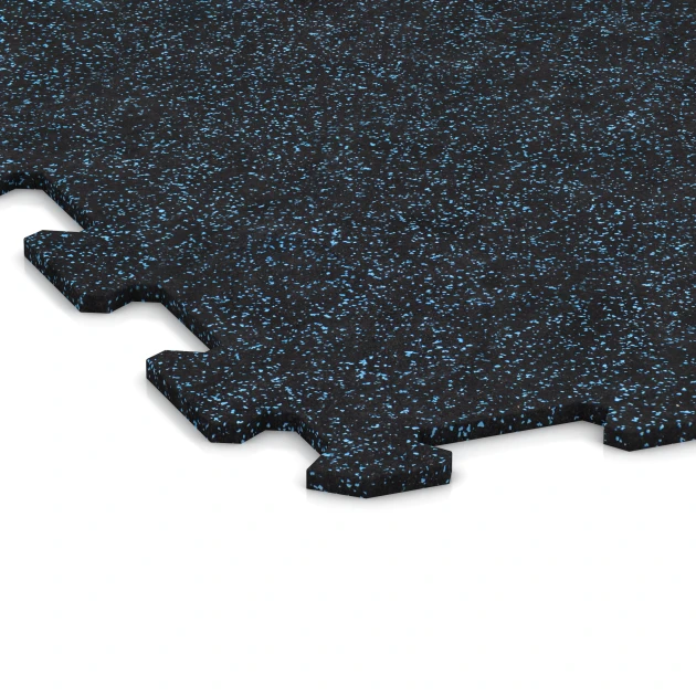 Detailaufnahme der Randausprägung von WARCO-Produkt 1054, Fitnessboden Kompakt, Format 970 x 970 x 8 mm | 0,94 m, Farbe Leicht Blau Gesprenkelt.