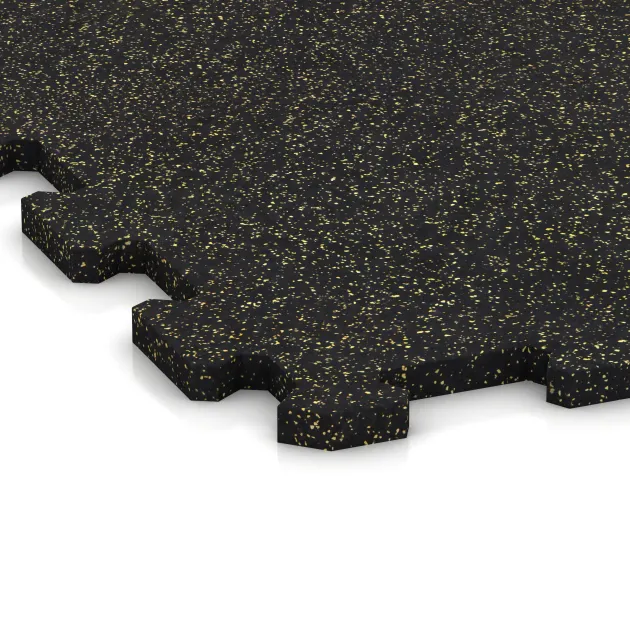 Detailaufnahme der Randausprägung von WARCO-Produkt 1140, Fitnessboden Kompakt, Format 970 x 970 x 16 mm | 0,94 m², Farbe Leicht Gelb Gesprenkelt.
