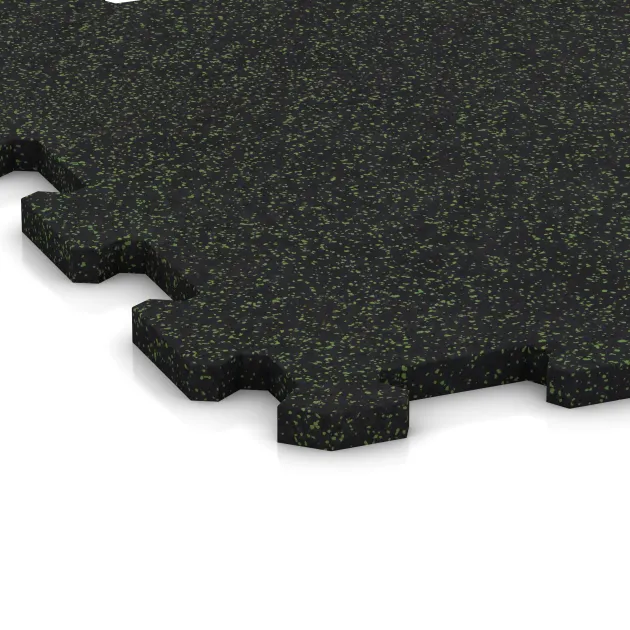 Detailaufnahme der Randausprägung von WARCO-Produkt 0997, Fitnessboden Kompakt, Format 485 x 485 x 16 mm | 0,235 m², Farbe Leicht Grün Gesprenkelt.
