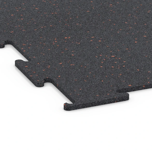 Detailaufnahme der Randausprägung von WARCO-Produkt 6456, Fitnessboden Kompakt, Format 50 × 50 × 0,8 cm, Farbe Leicht Rot Gesprenkelt.