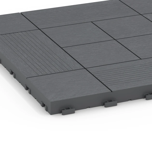 Detailaufnahme der Randausprägung von WARCO-Produkt 6237, Tafelmuster – Klickfliese, Format 38,5 x 38,5 x 2 cm, Farbe Silbergrau.