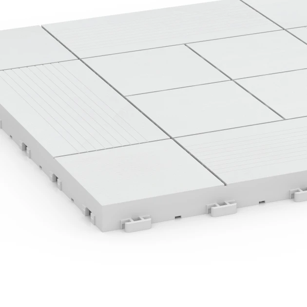 Detailaufnahme der Randausprägung von WARCO-Produkt 6235, Tafelmuster – Klickfliese, Format 38,5 x 38,5 x 2 cm, Farbe Kreide.