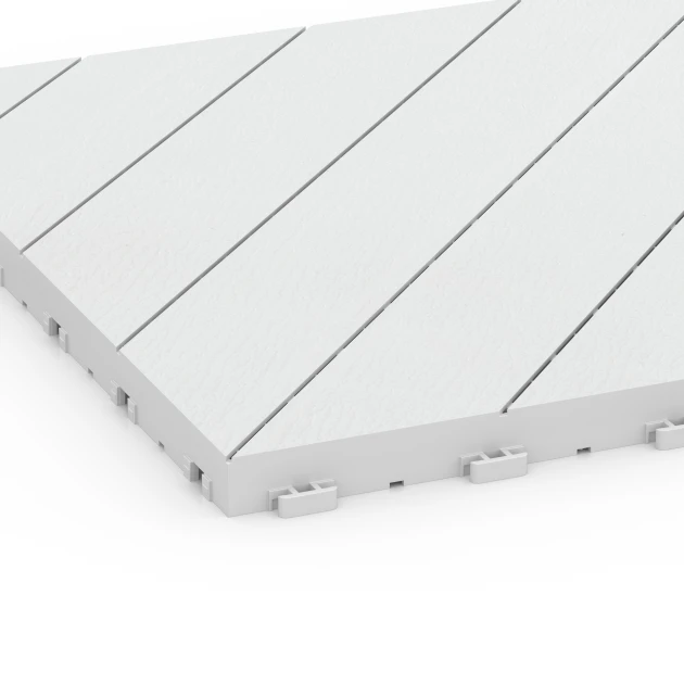 Detailaufnahme der Randausprägung von WARCO-Produkt 6328, Fischgrät – Klickfliese, Format 38,5 x 38,5 x 2 cm, Farbe Kreide.