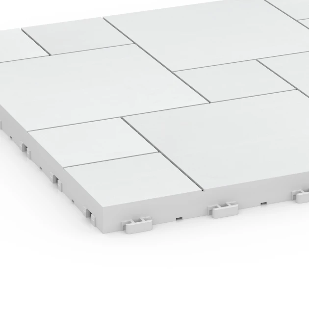Detailaufnahme der Randausprägung von WARCO-Produkt 6333, Blockmuster – Klickfliese, Format 38,5 x 38,5 x 2 cm, Farbe Kreide.