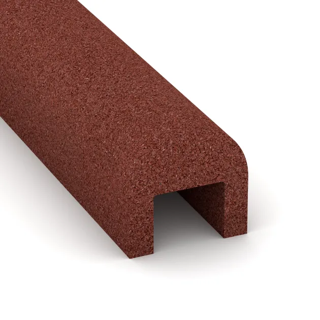 Detailaufnahme der Randausprägung von WARCO-Produkt 2579, Bordsteinkappe, Format 1000 x 100 x 100 - [50 x 50]mm, Farbe Ziegelrot.