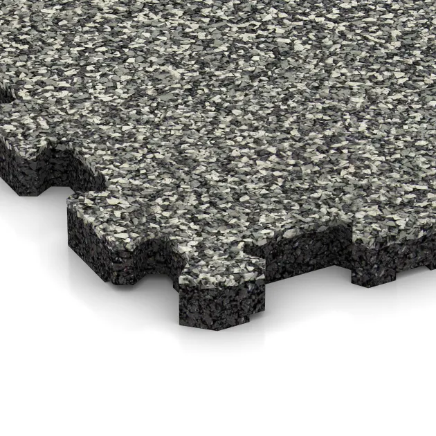 Detailaufnahme der Randausprägung von WARCO-Produkt 3721, Fitnessmatte Premium 2 cm, Format 306 x 306 x 20 mm, Farbe Grauer Granit.