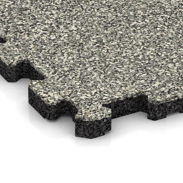 Detailaufnahme der Randausprägung von WARCO-Produkt 3720, Fitnessmatte Premium 2 cm, Format 306 x 306 x 20 mm, Farbe Heller Granit.