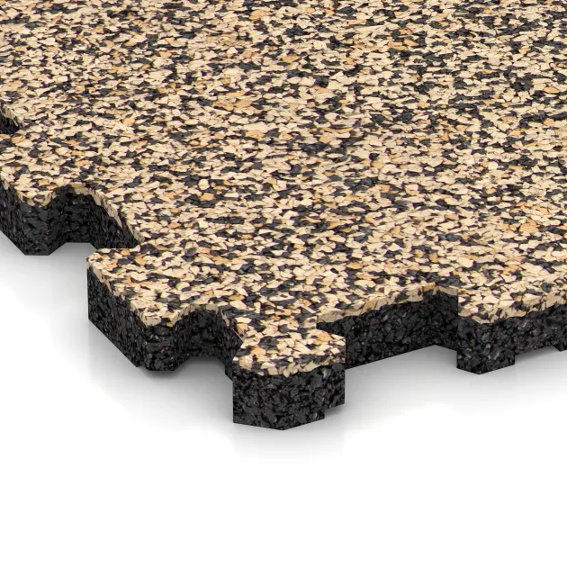Detailaufnahme der Randausprägung von WARCO-Produkt 3713, Fitnessmatte Premium 2 cm, Format 306 x 306 x 20 mm, Farbe Travertin.