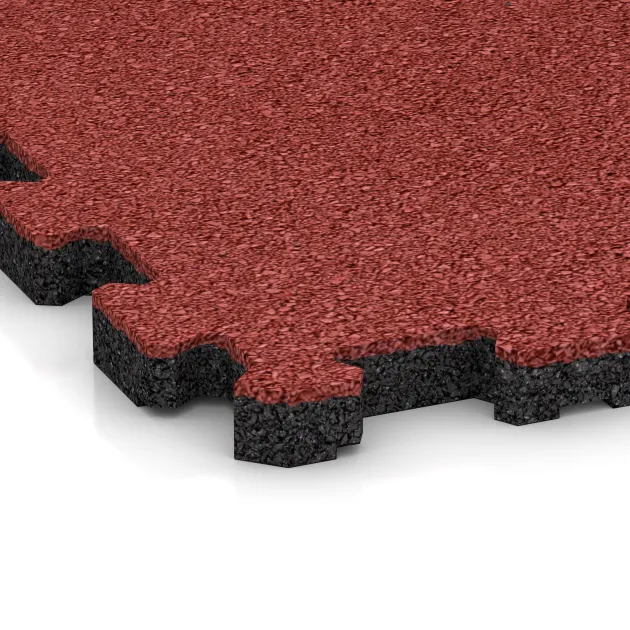 Detailaufnahme der Randausprägung von WARCO-Produkt 4262, Fitnessmatte Premium 2 cm, Format 306 x 306 x 20 mm, Farbe Korallenrot.