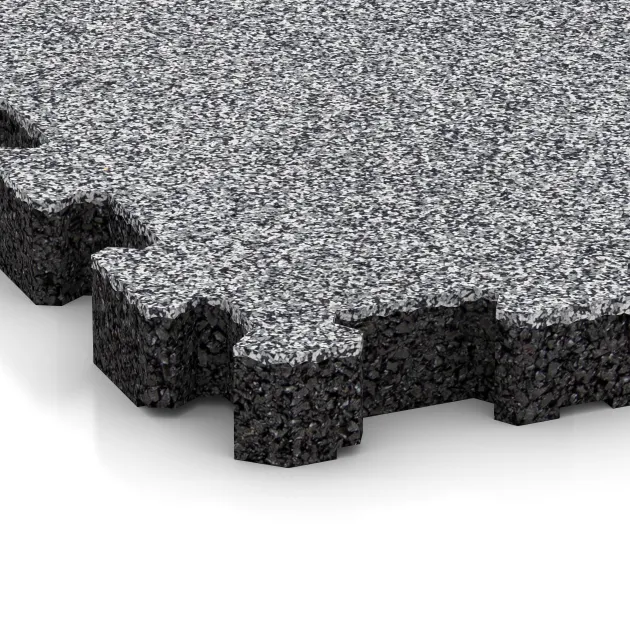 Detailaufnahme der Randausprägung von WARCO-Produkt 4455, Sportboden – fugenlos, Format 306 x 306 x 30 mm, Farbe Grau Melange.