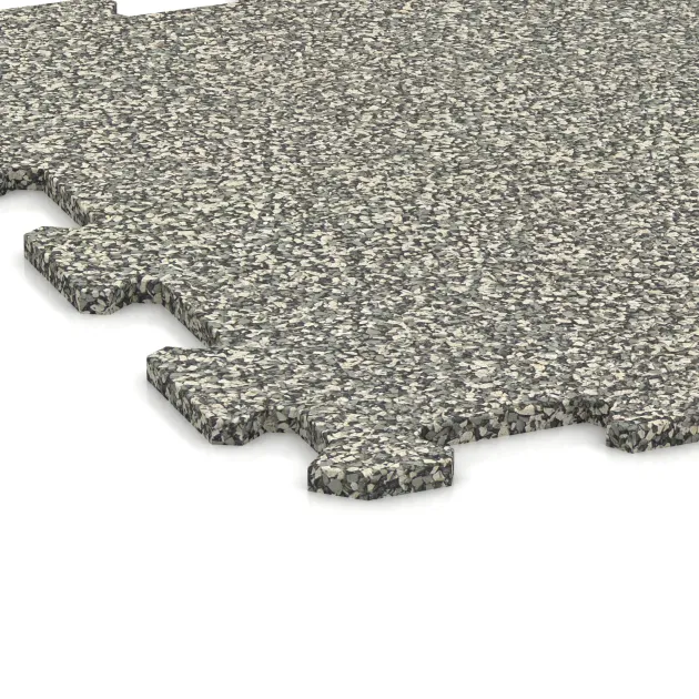 Detailaufnahme der Randausprägung von WARCO-Produkt 0884, Fitnessboden Kompakt, Format 485 x 485 x 8 mm | 0,235 m², Farbe Heller Granit.