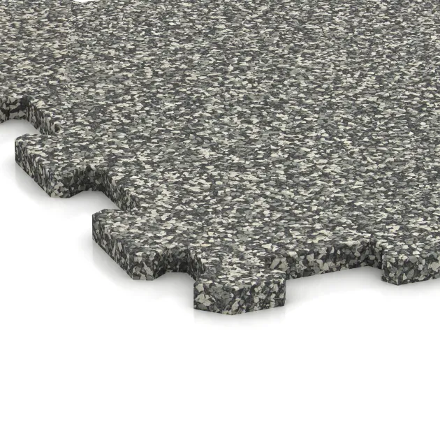 Detailaufnahme der Randausprägung von WARCO-Produkt 0959, Fitnessboden Kompakt, Format 485 x 485 x 16 mm | 0,235 m², Farbe Grauer Granit.