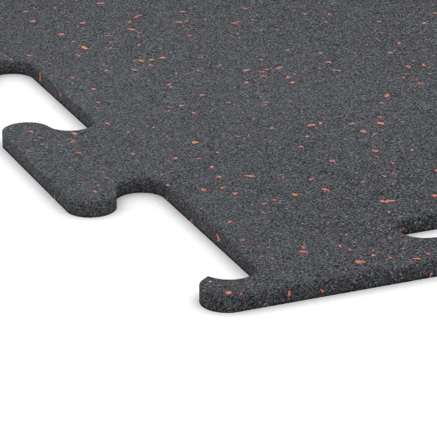 Detailaufnahme der Randausprägung von WARCO-Produkt 3753, Fitness Performance Elite Trainingsboden, Format 1000 x 1000 x 10 mm, Farbe Leicht Rot Gesprenkelt.