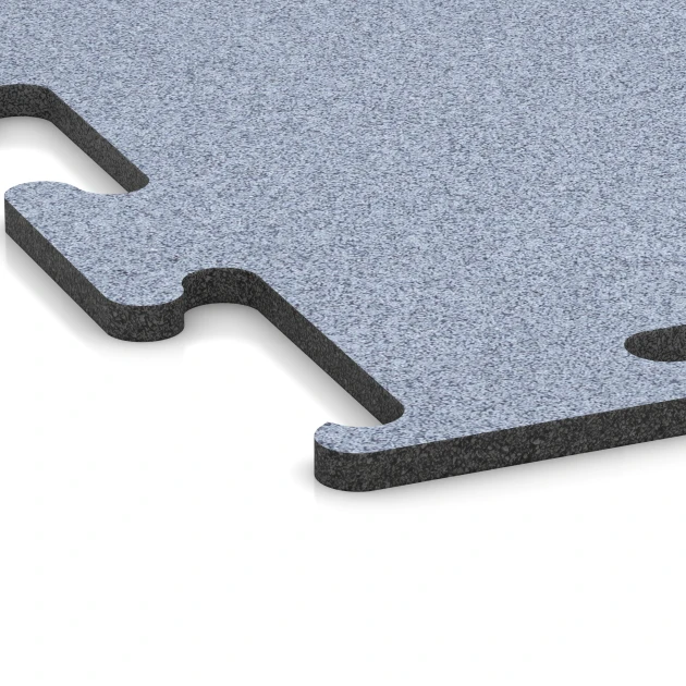 Detailaufnahme der Randausprägung von WARCO-Produkt 6148, Fitness Performance Elite Trainingsboden, Format 100 x 100 x 1,5 cm | 1,00 m², Farbe Nebelgrau.