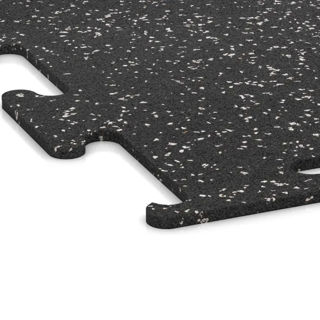 Detailaufnahme der Randausprägung von WARCO-Produkt 3779, Fitness Performance Elite Trainingsboden, Format 500 x 500 x 10 mm, Farbe Leicht Grau Gesprenkelt.