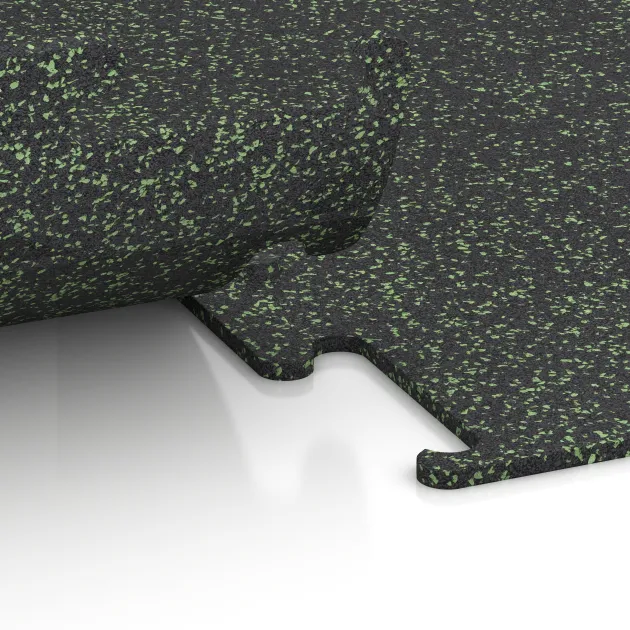 Detailaufnahme der Randausprägung von WARCO-Produkt 3767, Fitness Performance Elite Trainingsboden, Format 500 x 500 x 10 mm, Farbe Leicht Grün Gesprenkelt.