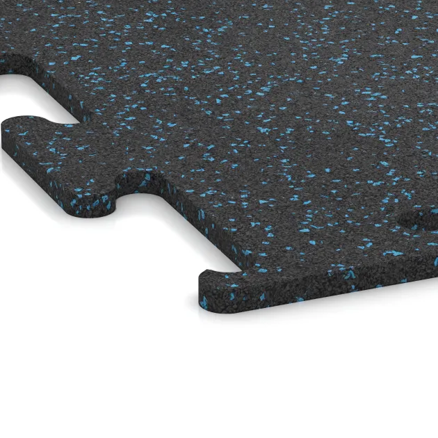Detailaufnahme der Randausprägung von WARCO-Produkt 3770, Fitness Performance Elite Trainingsboden, Format 500 x 500 x 15 mm, Farbe Leicht Blau Gesprenkelt.