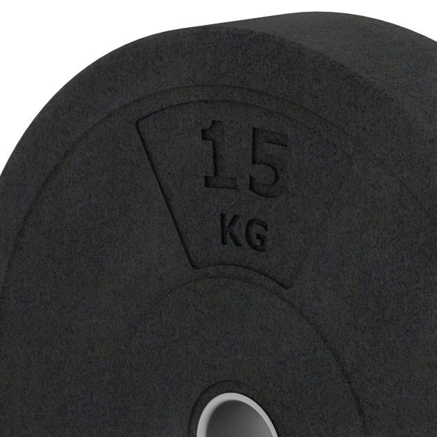 Detailaufnahme der Randausprägung von WARCO-Produkt 6086, Bumper Plate – Hantelscheibe, Format 15 kg | ø 45,4 x 8,61 cm, Farbe Anthrazit.