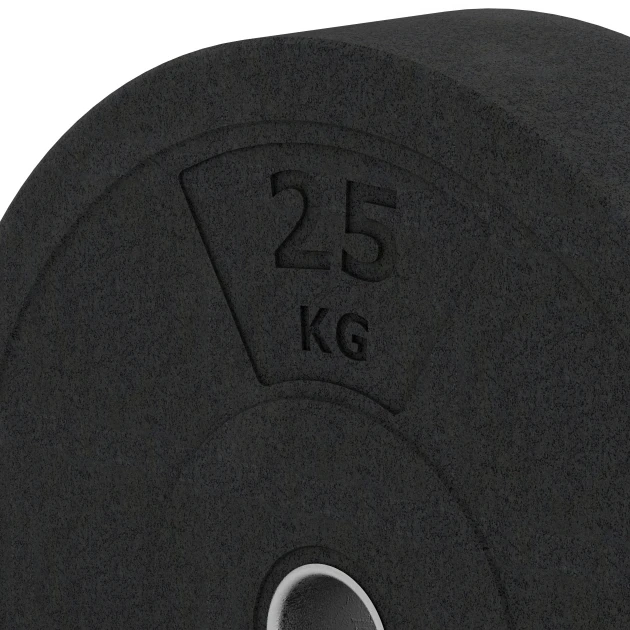Detailaufnahme der Randausprägung von WARCO-Produkt 6090, Bumper Plate Slim, Format 25 kg | ø 45,4 x 11,38 cm, Farbe Anthrazit.