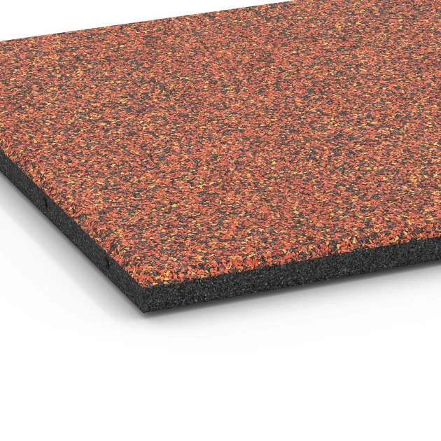 Detailaufnahme der Randausprägung von WARCO-Produkt 6417, Fallschutzplatte – 90 cm, Format 50 x 50 x 3 cm, Farbe Feuersglut.