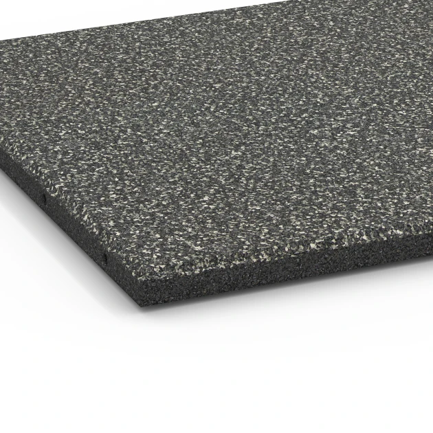 Detailaufnahme der Randausprägung von WARCO-Produkt 6413, Fallschutzplatte – 90 cm, Format 50 x 50 x 3 cm | 0,25 m², Farbe Dunkelgrauer Granit.