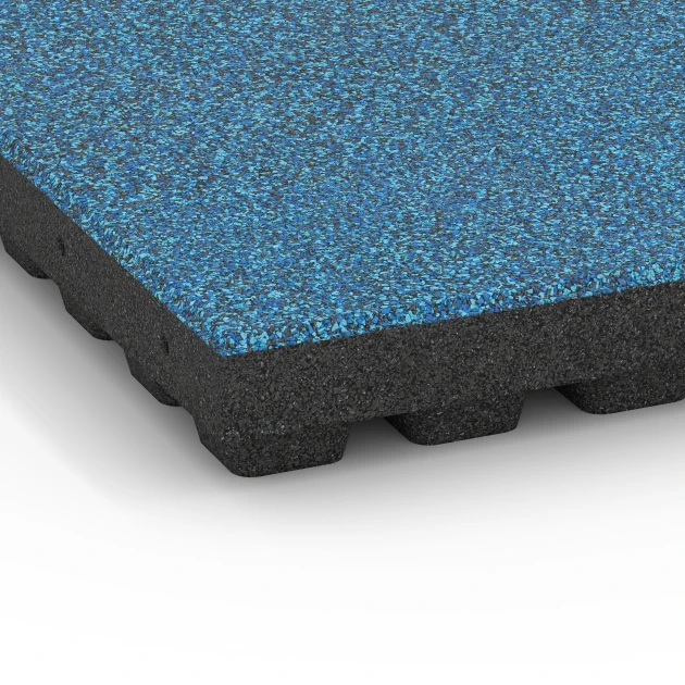 Detailaufnahme der Randausprägung von WARCO-Produkt 6447, Fallschutzplatte – 210 cm, Format 50 x 50 x 7 cm, Farbe Atlantik.