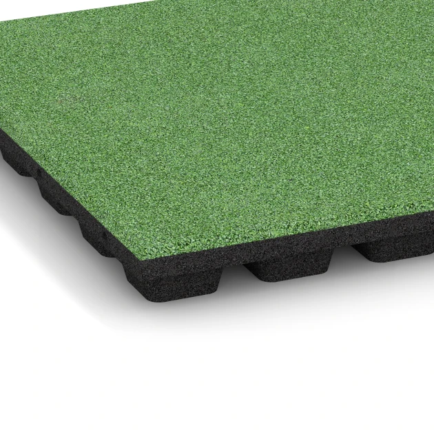 Detailaufnahme der Randausprägung von WARCO-Produkt 6293, Fallschutzplatten, Format 50 x 50 x 4,8 cm, Farbe Lindgrün.