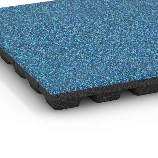 Detailaufnahme der Randausprägung von WARCO-Produkt 6438, Fallschutzplatte – 160 cm, Format 50 x 50 x 4,8 cm, Farbe Atlantik.