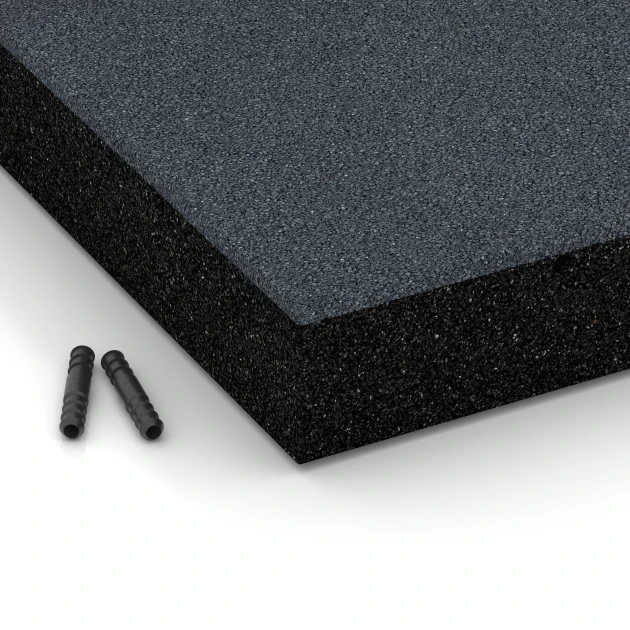 Detailaufnahme der Randausprägung von WARCO-Produkt 6275, Fallschutzplatte – 230 cm, Format 50 x 50 x 8 cm, Farbe Schiefergrau.