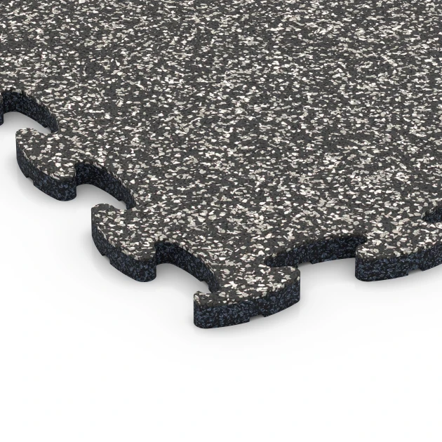Detailaufnahme der Randausprägung von WARCO-Produkt 6778, Gymnastikmatte, Format 44,6 x 44,6 x 1,8 cm, Farbe Dunkelgrauer Granit.