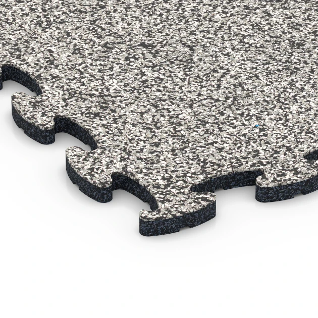 Detailaufnahme der Randausprägung von WARCO-Produkt 6779, Gymnastikmatte, Format 44,6 x 44,6 x 1,8 cm, Farbe Grauer Granit.