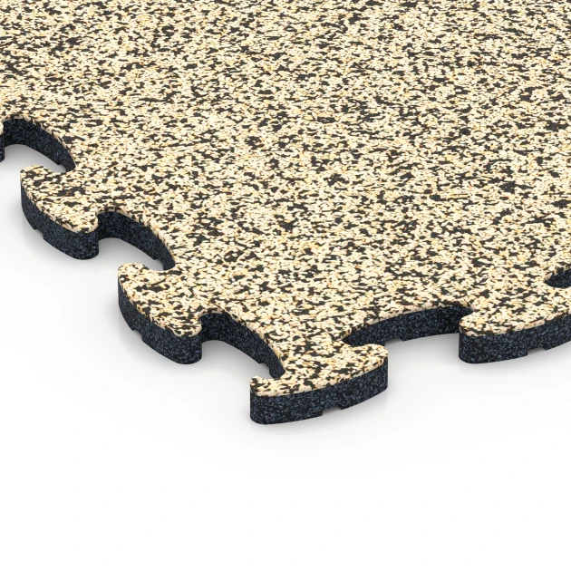 Detailaufnahme der Randausprägung von WARCO-Produkt 6829, Fitness Active Floor System, Format 44,6 x 44,6 x 1,8 cm, Farbe Travertin.