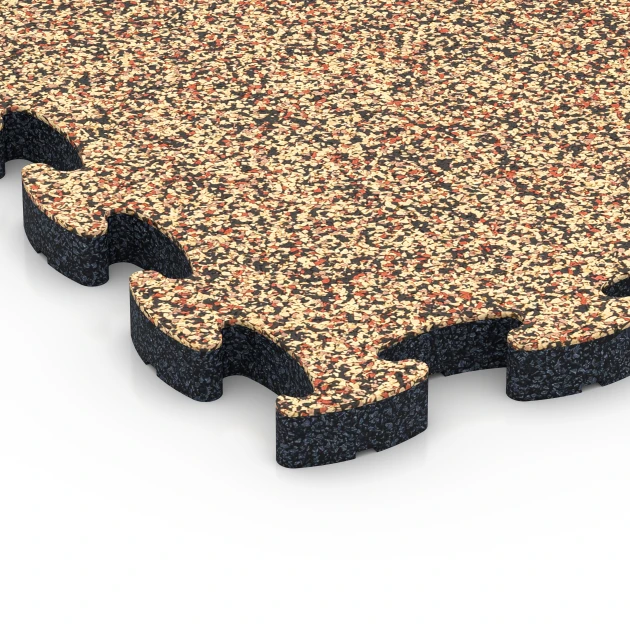 Detailaufnahme der Randausprägung von WARCO-Produkt 6934, Fallschutz Puzzlematte, Format 44,6 x 44,6 × 2,8 cm, Farbe Terra Cotta.