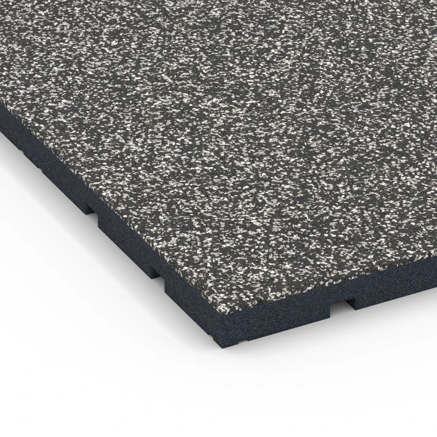 Detailaufnahme der Randausprägung von WARCO-Produkt 7132, Outdoor-Fitnessboden, Format 60 x 60 x 3 cm | 0,36 m², Farbe Dunkelgrauer Granit.
