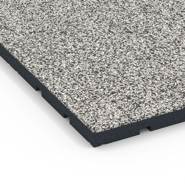 Detailaufnahme der Randausprägung von WARCO-Produkt 7133, Outdoor-Fitnessboden, Format 60 x 60 x 3 cm | 0,36 m², Farbe Grauer Granit.